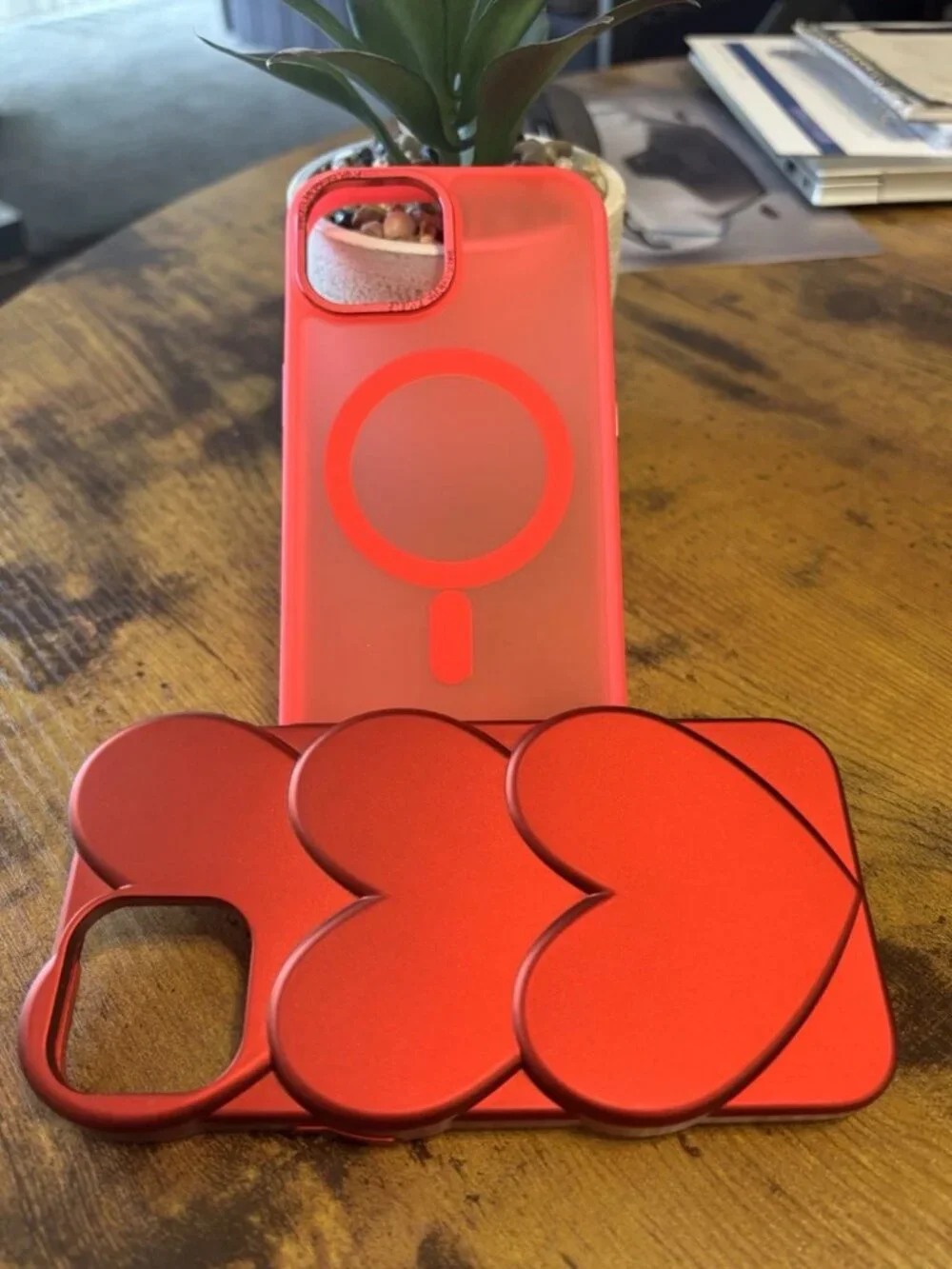 iPhone 15 Case Bundle - Cute 3D Red Heart Case & Pink MagSafe Case